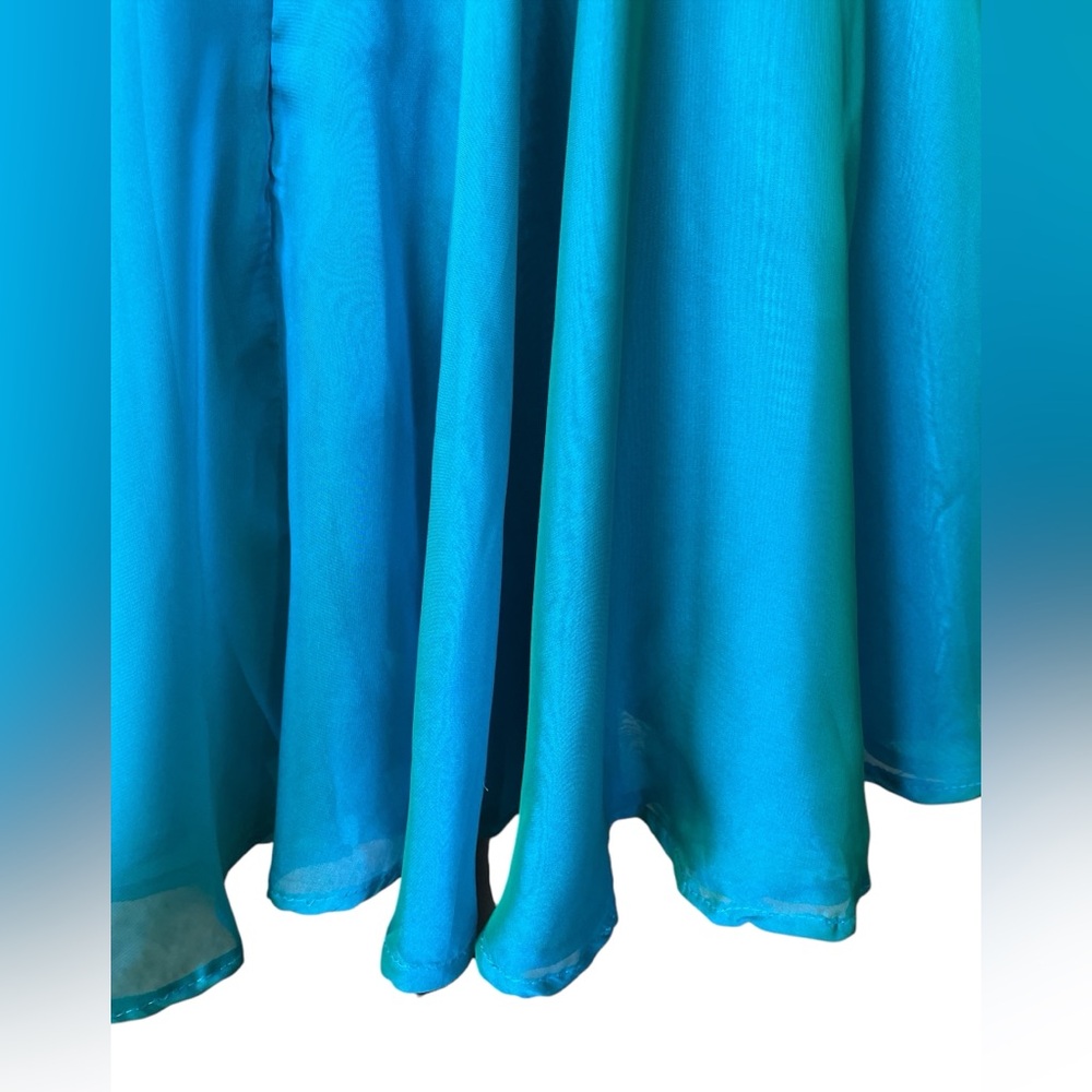 Sherri Hill Teal Beaded & Chiffon Open Back Short Prom Dress, Size 8, Dance - Picture 9 of 12